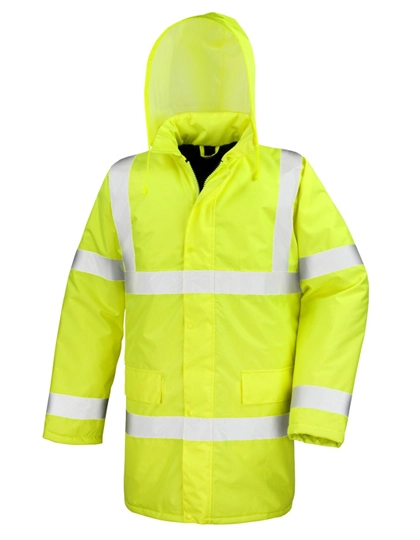 High Vis Motorway Coat zum Besticken und Bedrucken in der Farbe Fluorescent Yellow mit Ihren Logo, Schriftzug oder Motiv.