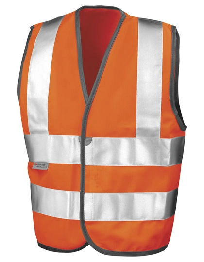 Junior Safety High Vis Vest zum Besticken und Bedrucken in der Farbe Fluorescent Orange mit Ihren Logo, Schriftzug oder Motiv.