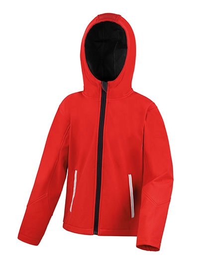 Junior TX Performance Hooded Soft Shell Jacket zum Besticken und Bedrucken in der Farbe Red-Black mit Ihren Logo, Schriftzug oder Motiv.