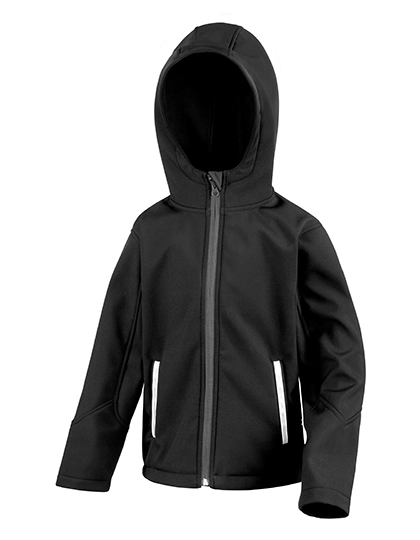 Youth TX Performance Hooded Soft Shell Jacket zum Besticken und Bedrucken in der Farbe Black-Grey mit Ihren Logo, Schriftzug oder Motiv.