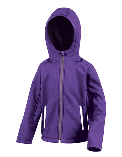 Youth TX Performance Hooded Soft Shell Jacket zum Besticken und Bedrucken in der Farbe Purple-Grey mit Ihren Logo, Schriftzug oder Motiv.