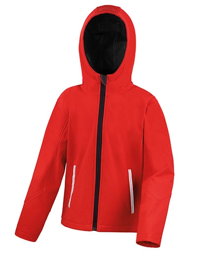 Youth TX Performance Hooded Soft Shell Jacket zum Besticken und Bedrucken in der Farbe Red-Black mit Ihren Logo, Schriftzug oder Motiv.