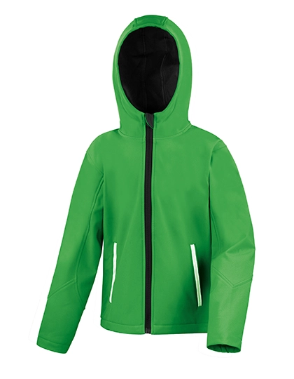 Youth TX Performance Hooded Soft Shell Jacket zum Besticken und Bedrucken in der Farbe Vivid Green-Black mit Ihren Logo, Schriftzug oder Motiv.