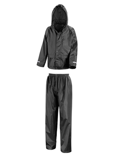 Junior Rain Suit zum Besticken und Bedrucken in der Farbe Black mit Ihren Logo, Schriftzug oder Motiv.