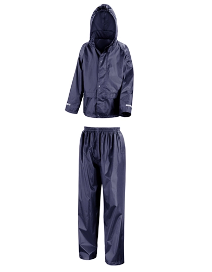Junior Rain Suit zum Besticken und Bedrucken in der Farbe Navy mit Ihren Logo, Schriftzug oder Motiv.