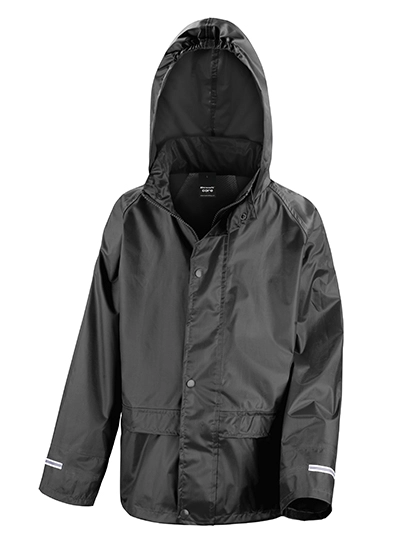 Junior Rain Jacket zum Besticken und Bedrucken in der Farbe Black mit Ihren Logo, Schriftzug oder Motiv.