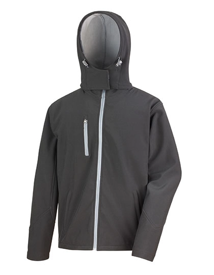 Men´s TX Performance Hooded Soft Jacket zum Besticken und Bedrucken in der Farbe Black-Grey mit Ihren Logo, Schriftzug oder Motiv.