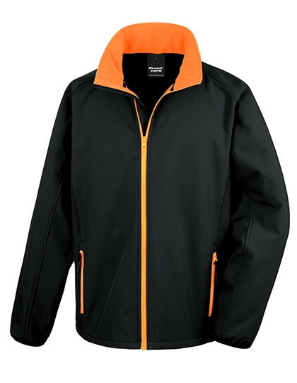 Printable Soft Shell Jacket zum Besticken und Bedrucken in der Farbe Black-Orange mit Ihren Logo, Schriftzug oder Motiv.