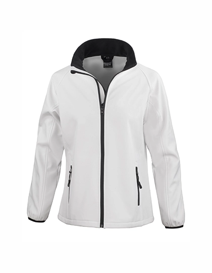 Women´s Printable Soft Shell Jacket zum Besticken und Bedrucken in der Farbe White-Black mit Ihren Logo, Schriftzug oder Motiv.