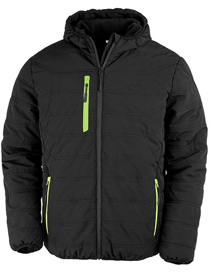 Recycled Black Compass Padded Winter Jacket zum Besticken und Bedrucken in der Farbe Black-Lime mit Ihren Logo, Schriftzug oder Motiv.