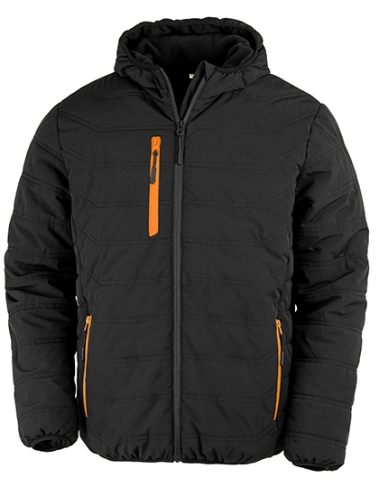 Recycled Black Compass Padded Winter Jacket zum Besticken und Bedrucken in der Farbe Black-Orange mit Ihren Logo, Schriftzug oder Motiv.