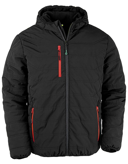 Recycled Black Compass Padded Winter Jacket zum Besticken und Bedrucken in der Farbe Black-Red mit Ihren Logo, Schriftzug oder Motiv.
