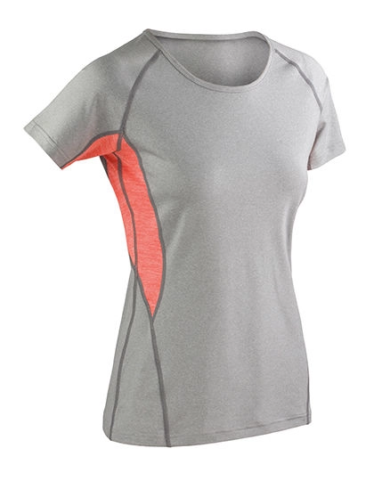 Women´s Fitness Tech Panel Marl T-Shirt zum Besticken und Bedrucken in der Farbe Grey Mist Marl-Orange Marl mit Ihren Logo, Schriftzug oder Motiv.
