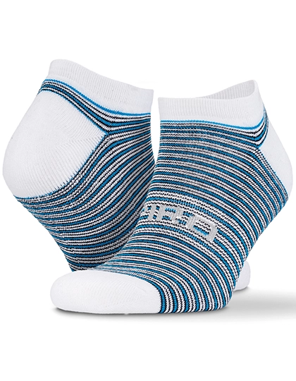 3-Pack Mixed Stripe Coolmax Sneaker Socks zum Besticken und Bedrucken in der Farbe White-Grey-Blue mit Ihren Logo, Schriftzug oder Motiv.
