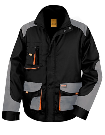 Lite Jacket zum Besticken und Bedrucken in der Farbe Black-Grey-Orange mit Ihren Logo, Schriftzug oder Motiv.