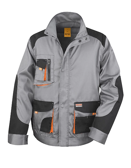 Lite Jacket zum Besticken und Bedrucken in der Farbe Grey-Black-Orange mit Ihren Logo, Schriftzug oder Motiv.