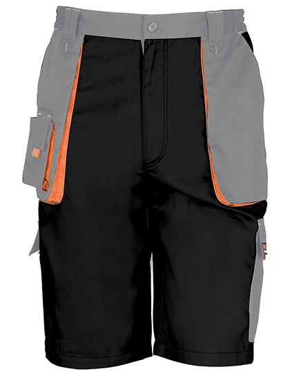 Lite Shorts zum Besticken und Bedrucken in der Farbe Black-Grey-Orange mit Ihren Logo, Schriftzug oder Motiv.