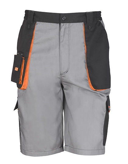 Lite Shorts zum Besticken und Bedrucken in der Farbe Grey-Black-Orange mit Ihren Logo, Schriftzug oder Motiv.
