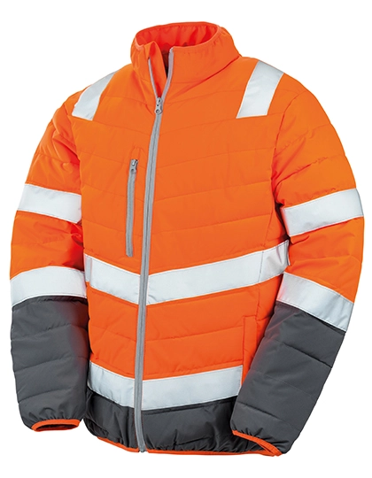 Men´s Soft Padded Safety Jacket zum Besticken und Bedrucken in der Farbe Fluorescent Orange-Grey mit Ihren Logo, Schriftzug oder Motiv.