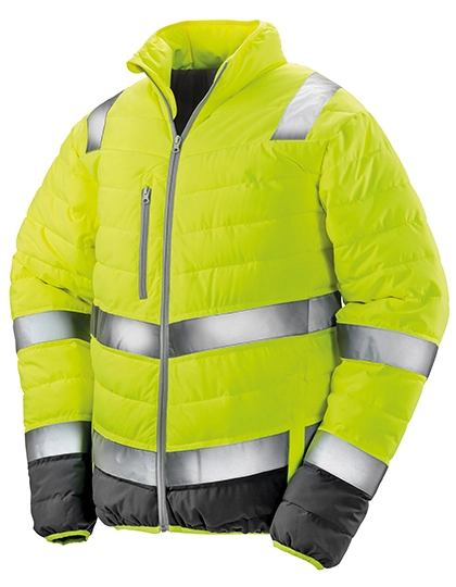 Men´s Soft Padded Safety Jacket zum Besticken und Bedrucken in der Farbe Fluorescent Yellow-Grey mit Ihren Logo, Schriftzug oder Motiv.