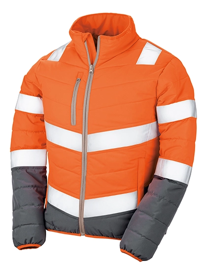 Women´s Soft Padded Safety Jacket zum Besticken und Bedrucken in der Farbe Fluorescent Orange-Grey mit Ihren Logo, Schriftzug oder Motiv.