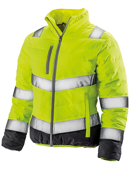 Women´s Soft Padded Safety Jacket zum Besticken und Bedrucken in der Farbe Fluorescent Yellow-Grey mit Ihren Logo, Schriftzug oder Motiv.