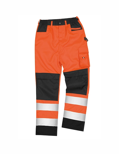 Safety Cargo Trouser zum Besticken und Bedrucken in der Farbe Fluorescent Orange mit Ihren Logo, Schriftzug oder Motiv.