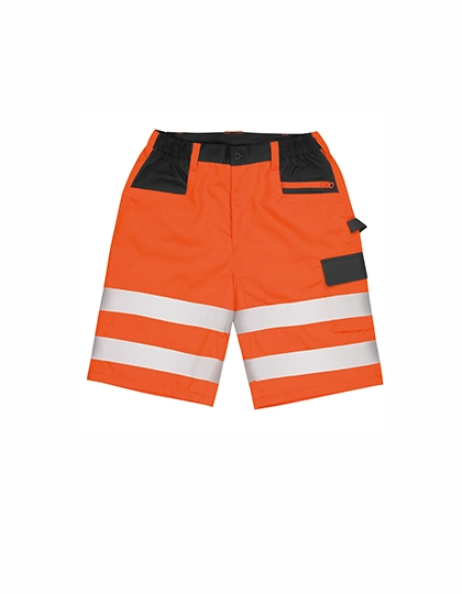 Safety Cargo Shorts zum Besticken und Bedrucken in der Farbe Fluorescent Orange mit Ihren Logo, Schriftzug oder Motiv.