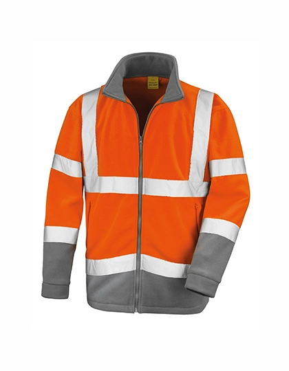 Safety Microfleece Jacket zum Besticken und Bedrucken in der Farbe Fluorescent Orange-Workguard Grey mit Ihren Logo, Schriftzug oder Motiv.