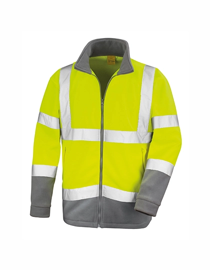 Safety Microfleece Jacket zum Besticken und Bedrucken in der Farbe Fluorescent Yellow-Workguard Grey mit Ihren Logo, Schriftzug oder Motiv.