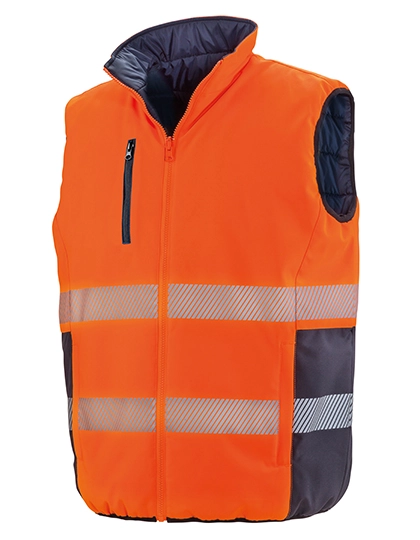 Reversible Soft Padded Safety Gilet zum Besticken und Bedrucken in der Farbe Fluorescent Orange-Navy mit Ihren Logo, Schriftzug oder Motiv.