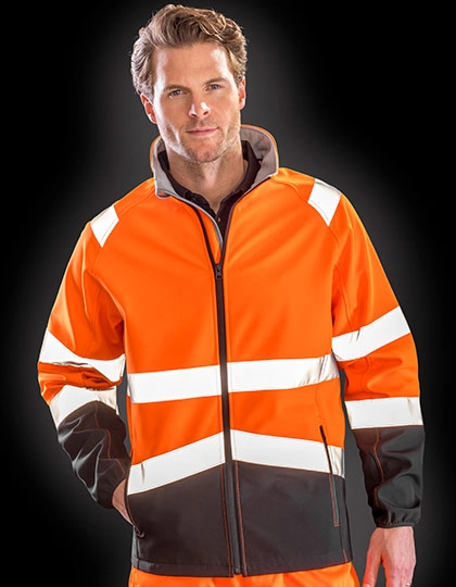 Printable Safety Softshell Jacket zum Besticken und Bedrucken mit Ihren Logo, Schriftzug oder Motiv.