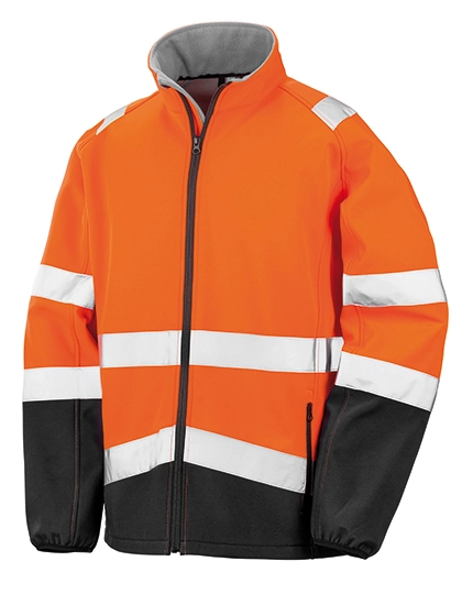 Printable Safety Softshell Jacket zum Besticken und Bedrucken in der Farbe Fluorescent Orange-Black mit Ihren Logo, Schriftzug oder Motiv.