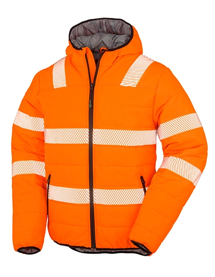 Recycled Ripstop Padded Safety Jacket zum Besticken und Bedrucken in der Farbe Fluorescent Orange mit Ihren Logo, Schriftzug oder Motiv.
