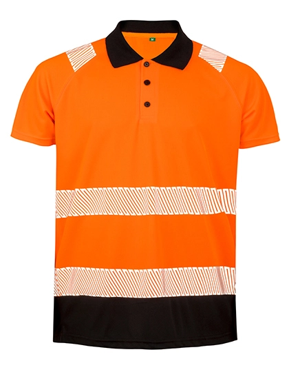 Recycled Safety Polo Shirt zum Besticken und Bedrucken in der Farbe Fluorescent Orange-Black mit Ihren Logo, Schriftzug oder Motiv.
