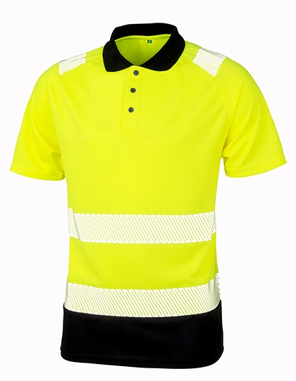 Recycled Safety Polo Shirt zum Besticken und Bedrucken in der Farbe Fluorescent Yellow-Black mit Ihren Logo, Schriftzug oder Motiv.