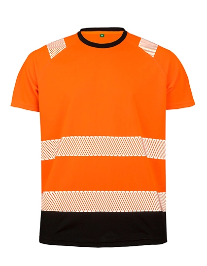 Recycled Safety T-Shirt zum Besticken und Bedrucken in der Farbe Fluorescent Orange-Black mit Ihren Logo, Schriftzug oder Motiv.