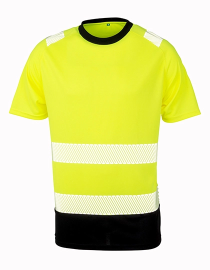 Recycled Safety T-Shirt zum Besticken und Bedrucken in der Farbe Fluorescent Yellow-Black mit Ihren Logo, Schriftzug oder Motiv.