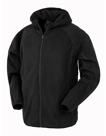Recycled Hooded Microfleece Jacket zum Besticken und Bedrucken in der Farbe Black mit Ihren Logo, Schriftzug oder Motiv.
