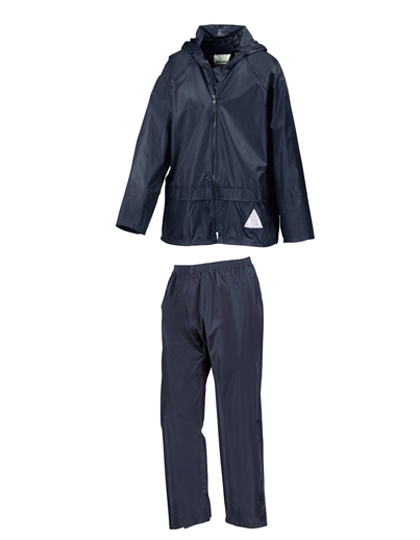 Junior Waterproof Jacket & Trouser Set zum Besticken und Bedrucken in der Farbe Navy mit Ihren Logo, Schriftzug oder Motiv.