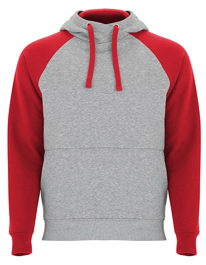 Badet Hooded Sweatshirt zum Besticken und Bedrucken in der Farbe Heather Grey 58-Red 60 mit Ihren Logo, Schriftzug oder Motiv.