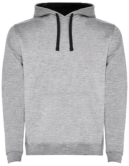 Men´s Urban Hooded Sweatshirt zum Besticken und Bedrucken in der Farbe Heather Grey 58-Black 02 mit Ihren Logo, Schriftzug oder Motiv.
