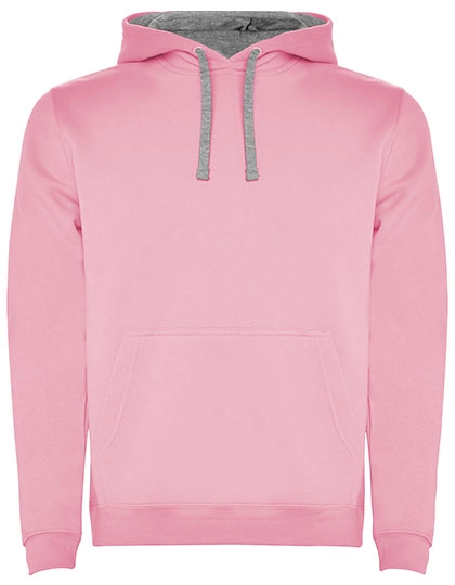 Men´s Urban Hooded Sweatshirt zum Besticken und Bedrucken in der Farbe Light Pink 48-Heather Grey 58 mit Ihren Logo, Schriftzug oder Motiv.