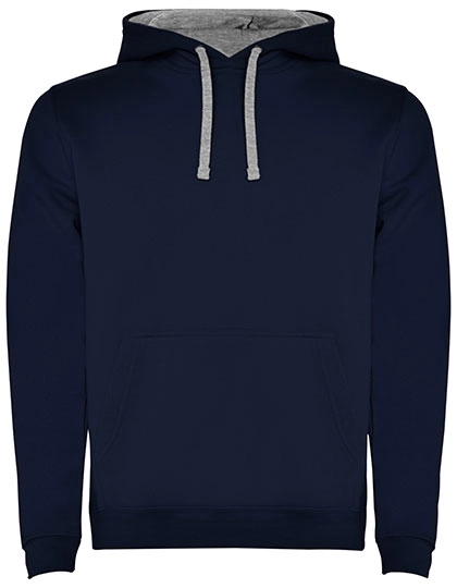 Men´s Urban Hooded Sweatshirt zum Besticken und Bedrucken in der Farbe Navy Blue 55-Heather Grey 58 mit Ihren Logo, Schriftzug oder Motiv.