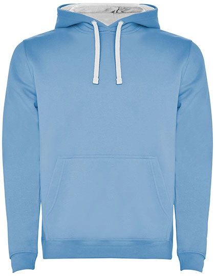 Men´s Urban Hooded Sweatshirt zum Besticken und Bedrucken in der Farbe Sky Blue 10-White 01 mit Ihren Logo, Schriftzug oder Motiv.