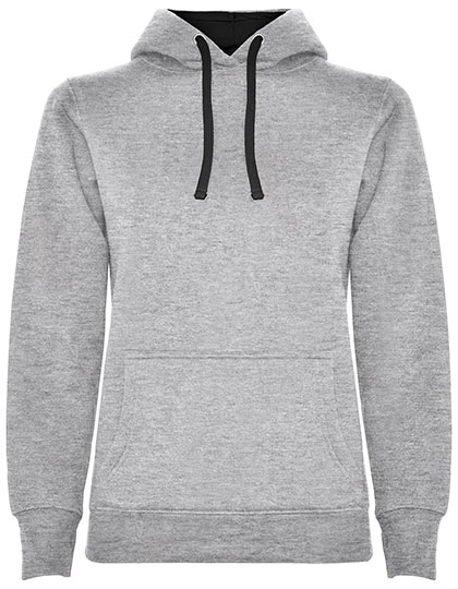 Women´s Urban Hooded Sweatshirt zum Besticken und Bedrucken in der Farbe Heather Grey 58-Black 02 mit Ihren Logo, Schriftzug oder Motiv.