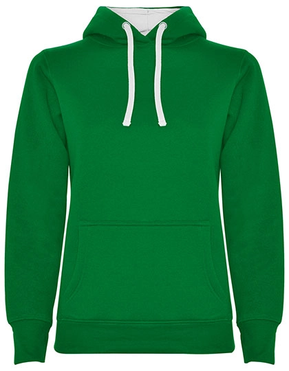 Women´s Urban Hooded Sweatshirt zum Besticken und Bedrucken in der Farbe Kelly Green 20-White 01 mit Ihren Logo, Schriftzug oder Motiv.