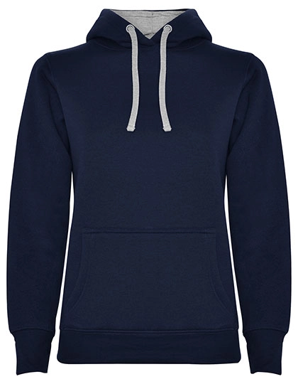 Women´s Urban Hooded Sweatshirt zum Besticken und Bedrucken in der Farbe Navy Blue 55-Heather Grey 58 mit Ihren Logo, Schriftzug oder Motiv.