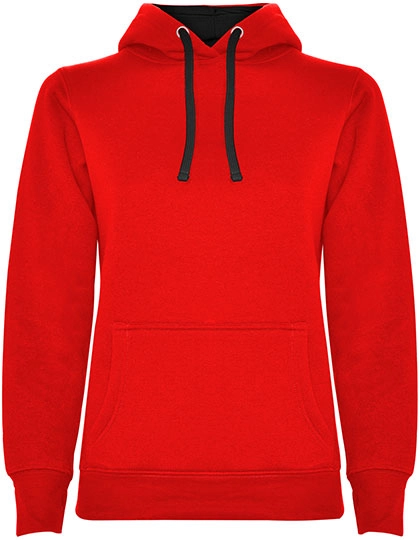 Women´s Urban Hooded Sweatshirt zum Besticken und Bedrucken in der Farbe Red 60-Black 02 mit Ihren Logo, Schriftzug oder Motiv.