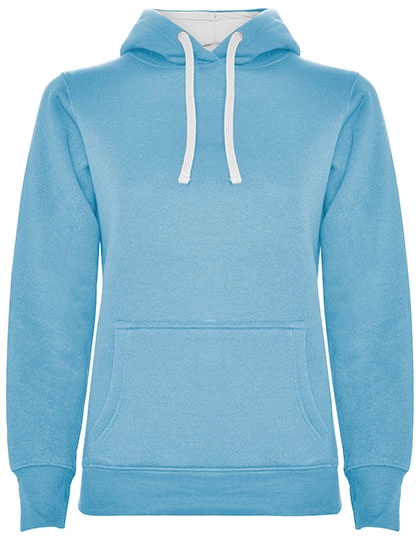 Women´s Urban Hooded Sweatshirt zum Besticken und Bedrucken in der Farbe Sky Blue 10-White 01 mit Ihren Logo, Schriftzug oder Motiv.